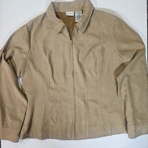 White Stag Ladies Suede Shacket‎ XL Tan Full Zip Collared Boho Preppy Warm Comfy
